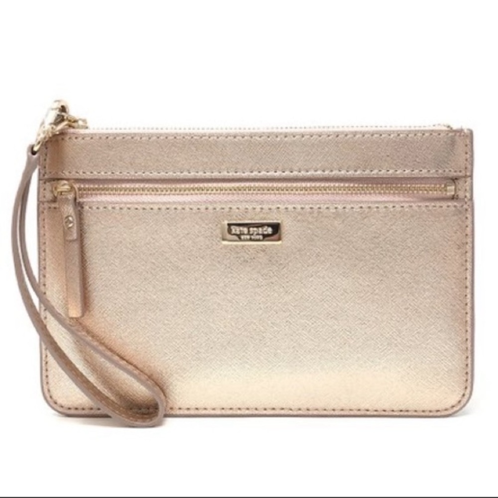 KATE SPADE ROSE GOLD WRISTLET BAG DETACHABLE STRAP